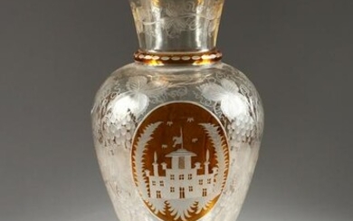 A LATE 19TH CENTURY BOHEMIAN AMBER TINTED GLASS LAMP