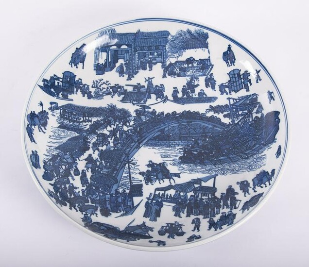 A Large Chinese Qing Style Blue and White Charger