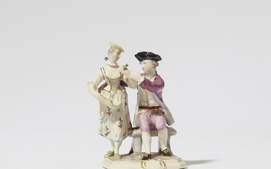 A Ludwigsburg porcelain group of a cavalier offering a flower to a lady