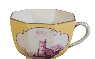 A MEISSEN PORCELAIN TEACUP mid 18th century, of yellow grou...