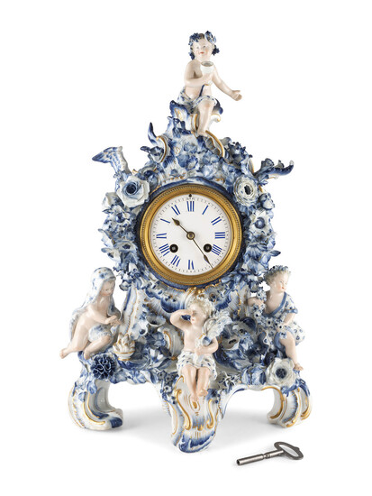 A Meissen Porcelain 'Four Seasons' Mantel Clock