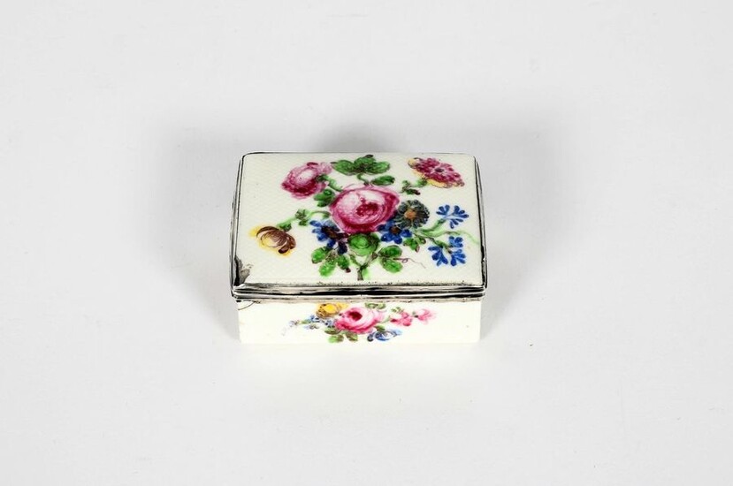 A Mennecy silver-mounted snuff box c.1750, the rectangular...