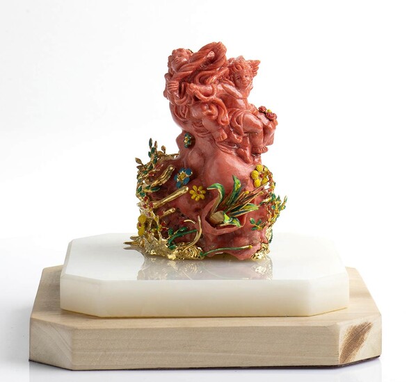 A Momo or Cerasuolo coral (Corallium Elatius) sculpture depicting...