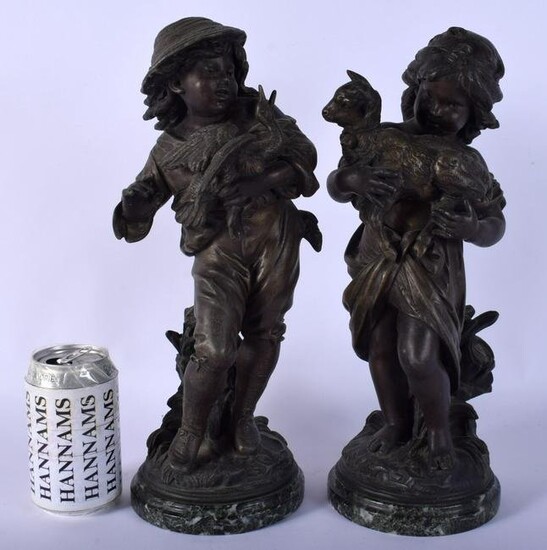 A PAIR OF 19TH CENTURY FRENCH SPELTER FIGURES OF A BOY