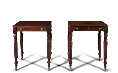 A PAIR OF GEORGE IV MAHOGANY SIDE TABLES each with solid re...