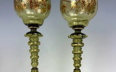 A PAIR OF GILT MOSER WINE GLASSES