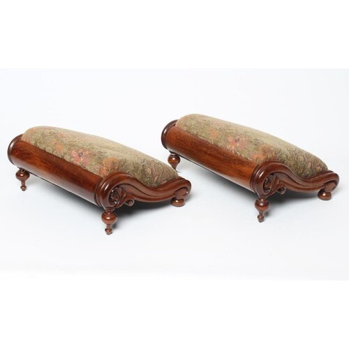 A PAIR OF VICTORIAN WALNUT SHOW FRAME FOOTSTOOLS of sloping ...