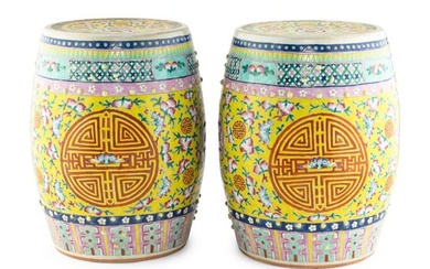 A Pair of Chinese Enameled Porcelain Garden Seats