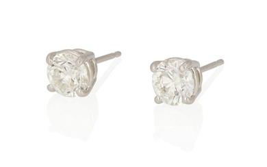A Pair of Diamond, Platinum and Gold Earrings