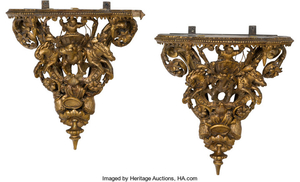 A Pair of French Carved and Giltwood Charioteer Figural Brackets (late 19th-20th c)