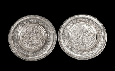 A Pair of Victorian Silverplated Mythological Circular