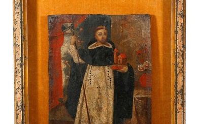 A Retablo on Wood, Saint Thomas Aquinas.
