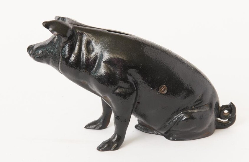 A VICTORIAN CAST IRON ANIMALIA MONEY BOX IN THE FORM OF A PIG, LEONARD JOEL LOCAL DELIVERY SIZE: SMALL