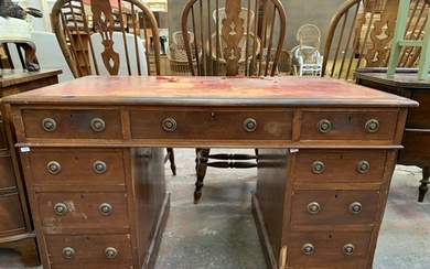 A Victorian mahogany and red leather pedestal writing desk -...