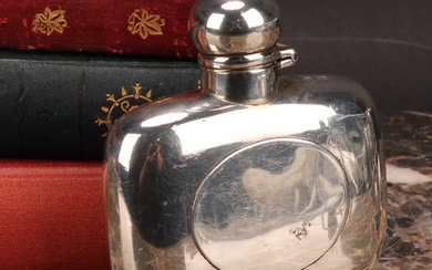 A Victorian silver curved rounded rectangular hip flask, dom...