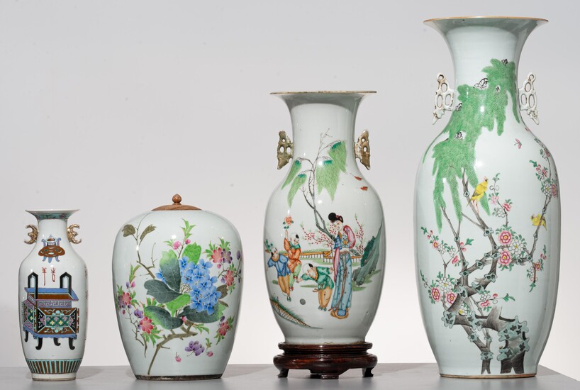 A collection of four Chinese famille rose vases, 19thC and Republic period, tallest H 59 cm