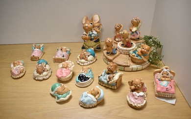 A collection of hand-painted stonecraft Pendelfin anthropomorphic rabbit figures, to include, Twins