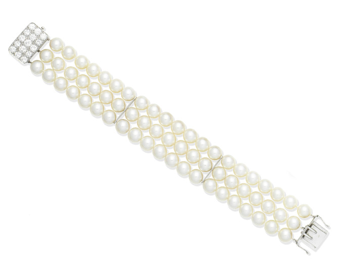 A cultured pearl and diamond bracelet
