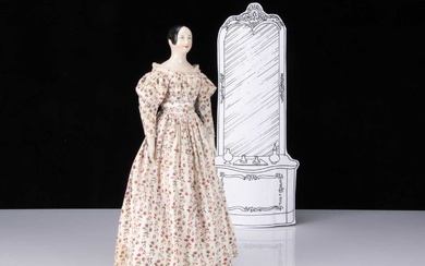 A fine mid 19th century German pink tinted china shoulder-head doll