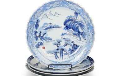 A group of Japanese blue and white porcelain chargers