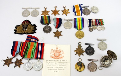 A group of mixed WWI medals, etc. Including 5374 PTE.W.R.FRY. 5-Lond, 10825 PTE.A.HORSEY A.S.C, 23622 DVR.E.JORDAN R.A.