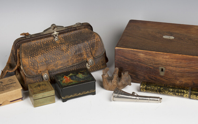 A group of mixed collectors' items, including a 20th century Russian papier-mâché box