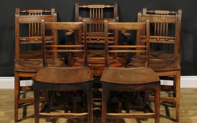 A harlequin set of eight early 19th century oak and deciduou...