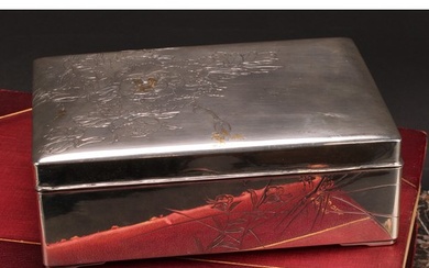 A large Japanese silver and mixed metal rectangular cigar bo...