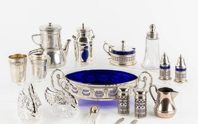 A large collection of silver and silver-plated objects, table accessories and serving ware. (L:16 x
