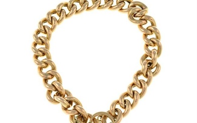 A late Victorian 15ct gold curb-link bracelet, with heart-shape padlock clasp.
