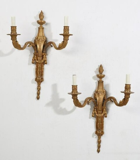 A pair of Louis XVI style gilt bronze wall lights