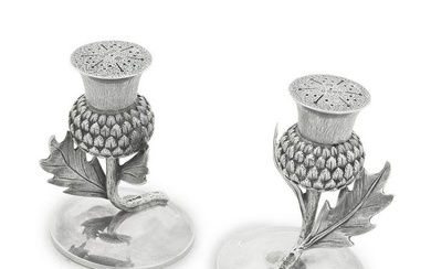 A pair of Victorian novelty silver pepper shakers in the form of thistles Jonathan Wilson Hukin...