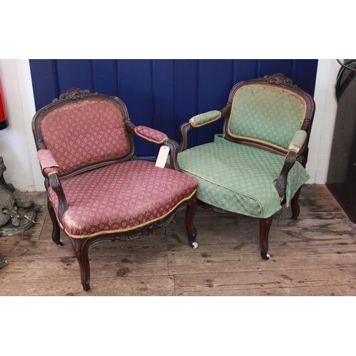 A pair of late 19th century French design mahogany chairs re...