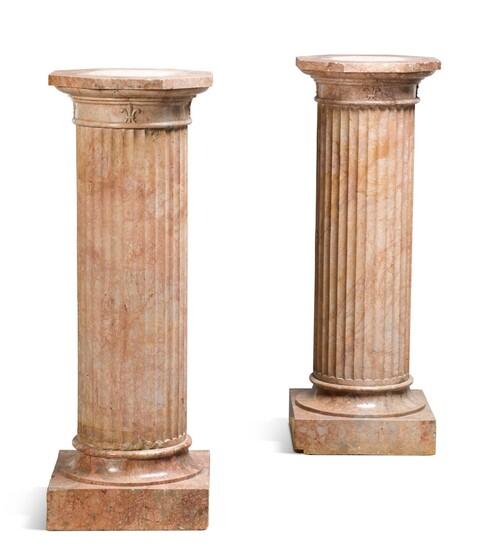 A pair of pink marble column pedestals, late 19th/early 20th century