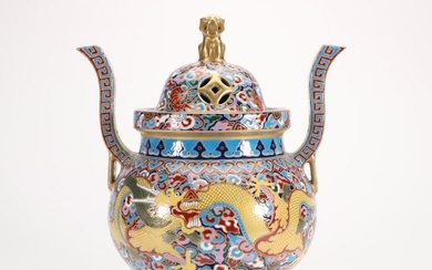 A porcelain cloisonne enamel three-legged incense burner with dragon patterns (Qianlong era)