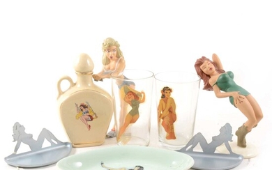 A quantity of vintage 'glamour girl' glassware, etc