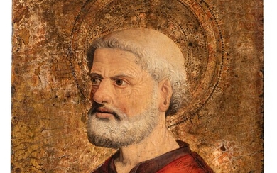 A rare quattrocento portrait of a Saint (Mark), tempera on gold ground wood, 27 x...