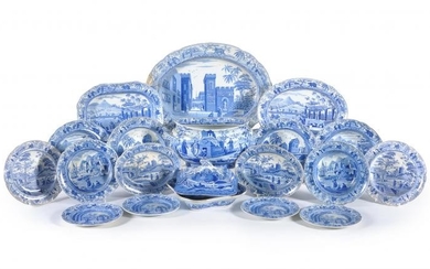 A selection of Spode blue and white printed pottery wares from the 'Caramanian' series