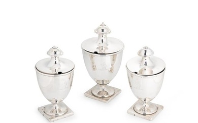 A set of 3 George III 18th century silver sugar vases with covers