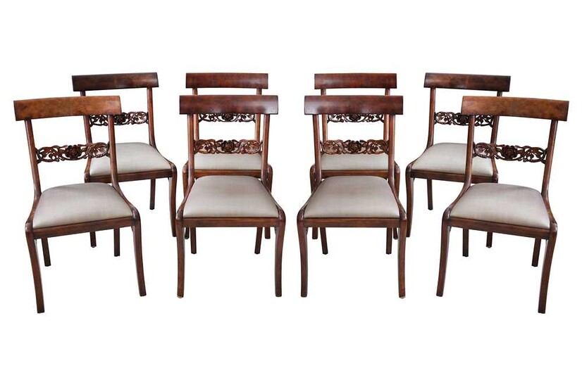 A set of eight Regency style Theodore Alexander mahogany dining or side chairs