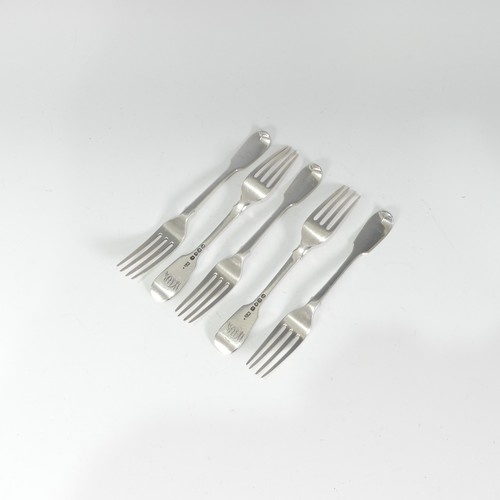A set of five George IV silver fiddle pattern Dessert Forks,...