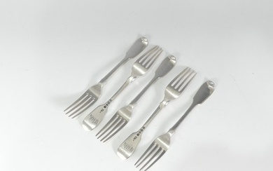 A set of five George IV silver fiddle pattern Dessert Forks,...