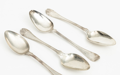 A set of four silver spoons, 18th-20th century.