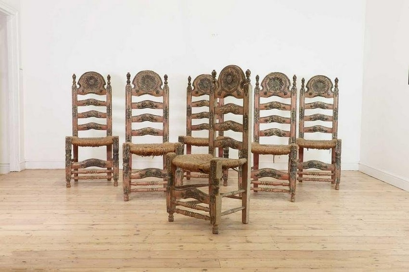 A set of six painted pine 'Andalusian' chairs