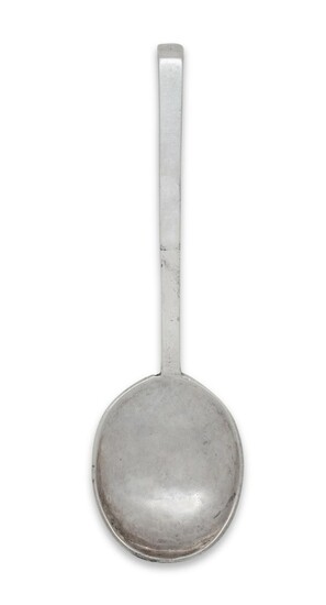 A silver slip-top spoon, apparently unmarked, the tapering stem scratch engraved with the initials IL, 1658, 18cm long, approx. weight 1.7oz Provenance: The estate of the late designer, Anthony Powell