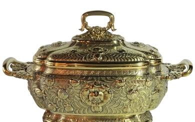 A superb American silver gilt tureen & cover decorated in th...