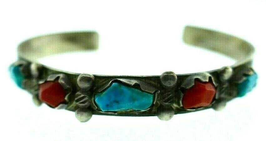 AMERICAN INDIAN Sterling Silver, Coral & Turquoise