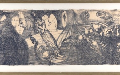 AMERICAN SCHOOL (20th Century,), Surrealist composition with figures., Print on fiber paper, 15" x