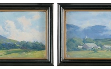 AMERICAN SCHOOL (Early 20th Century,), Pair of landscape studies., Oils on unstretched canvas, 6" x