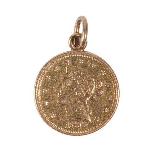 AN 1879 GOLD 2 1/2 DOLLAR PENDANT (c.4grams)